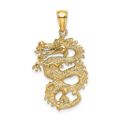 10K Yellow Gold Solid 3-D Dragon Pendant