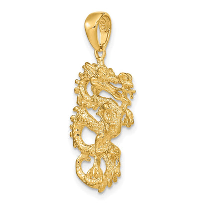 10K Yellow Gold Solid 3-D Dragon Pendant
