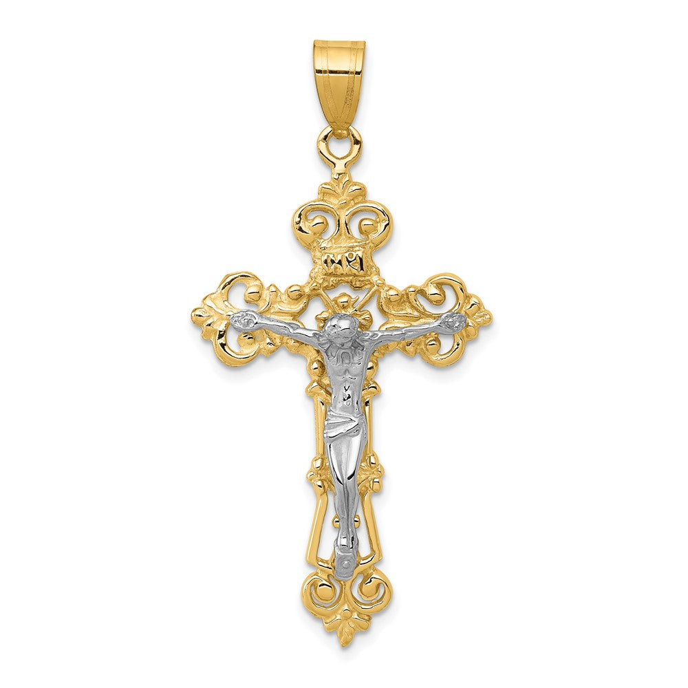 10K Two-Tone Inri Fleur De Lis Crucifix Pendant