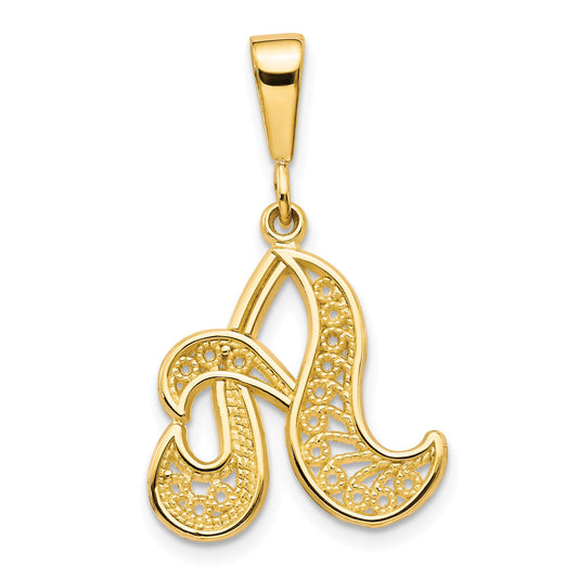 10k Yellow Gold Filigree Initial A Pendant