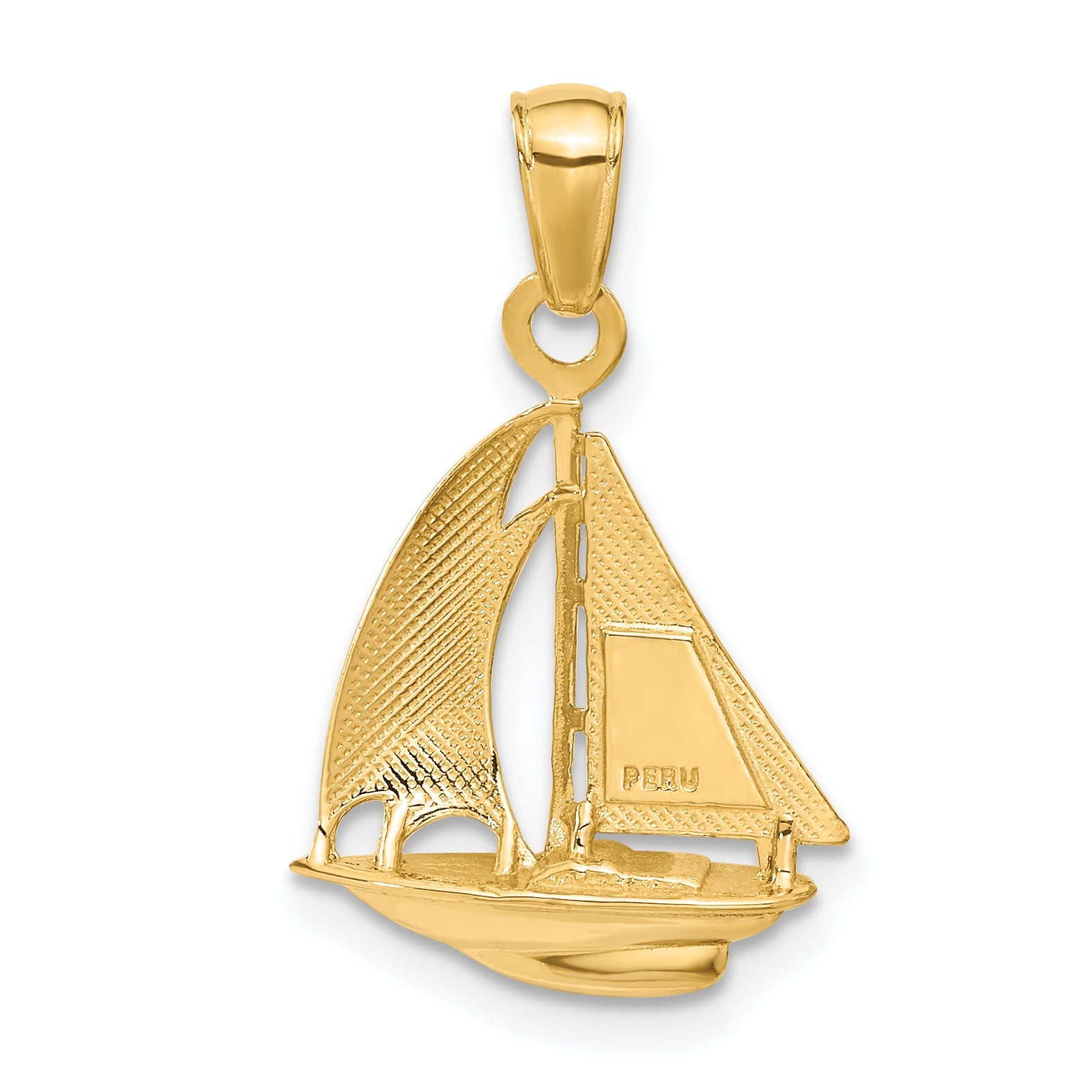 10K Yellow Gold Polished Open-Backed Sailboat Pendant