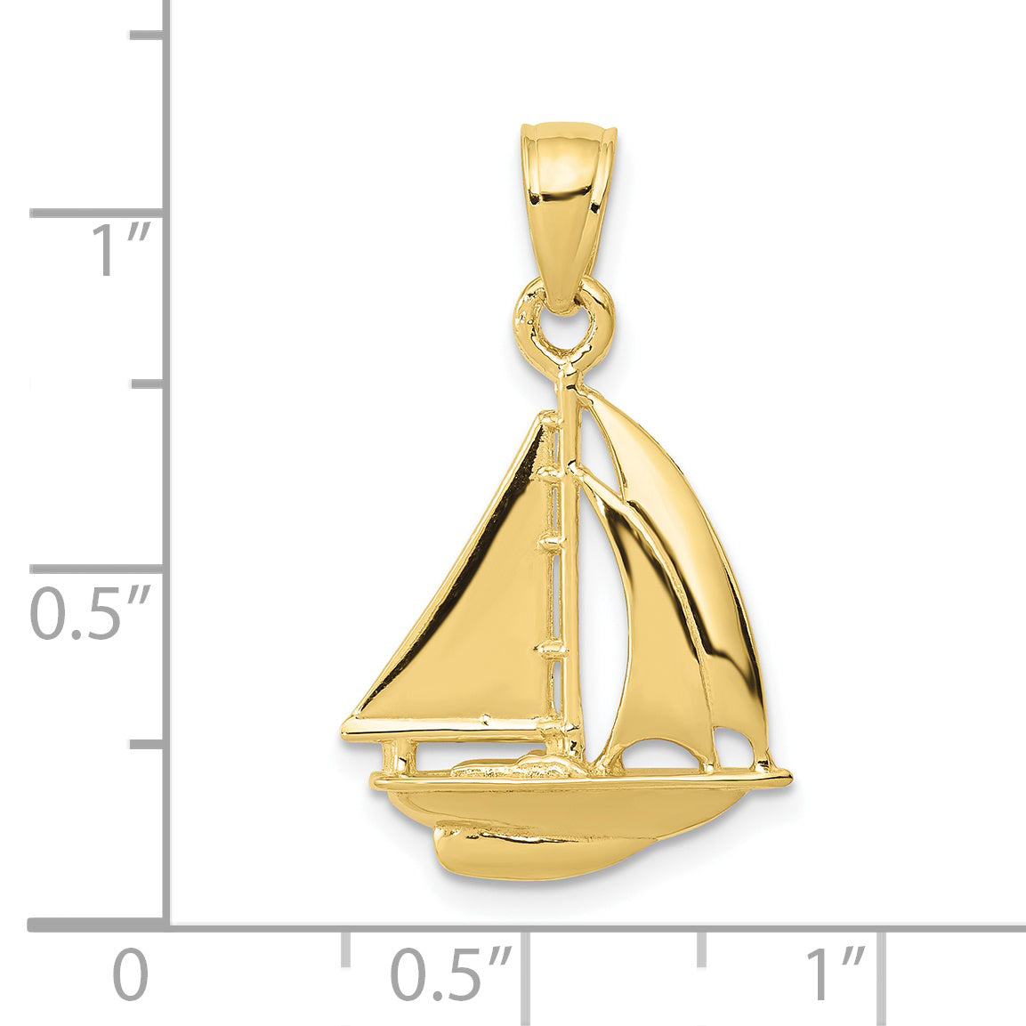 10K Yellow Gold Polished Open-Backed Sailboat Pendant