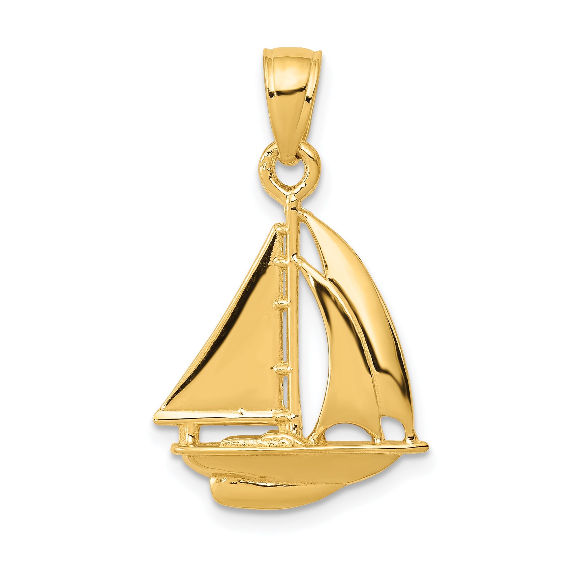 10K Yellow Gold Polished Open-Backed Sailboat Pendant