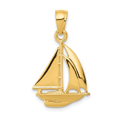 10K Yellow Gold Polished Open-Backed Sailboat Pendant