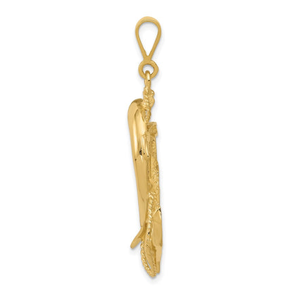 10K Yellow Gold Solid Polished Anchor With Dolphin Pendant