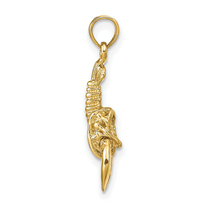 10K Yellow Gold 3-D Moveable Lobster Pendant