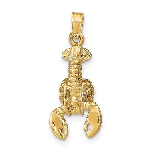 10K Yellow Gold 3-D Moveable Lobster Pendant