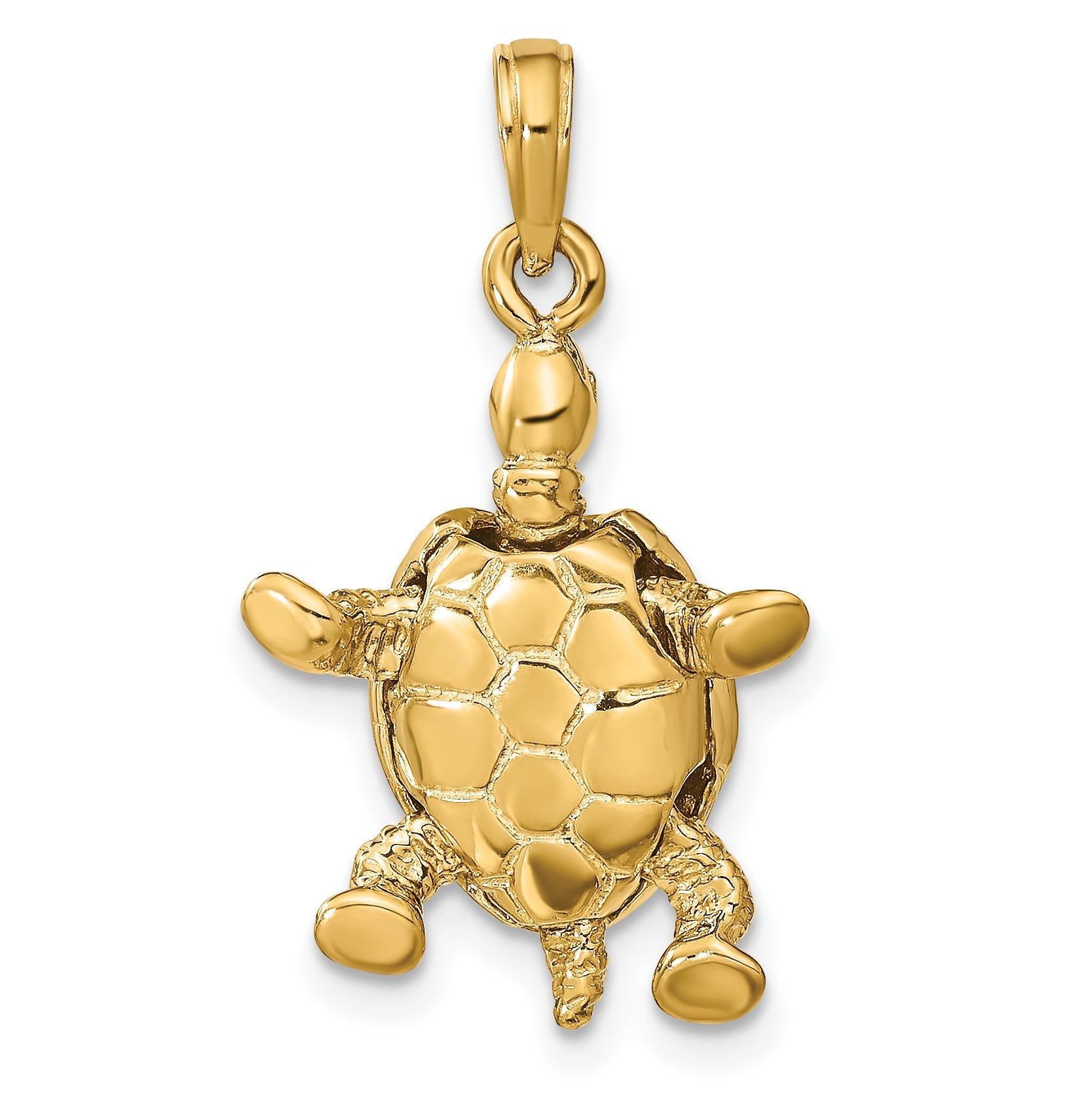 10K Yellow Gold 10K Solid Polished 3-D Moveable Turtle Pendant