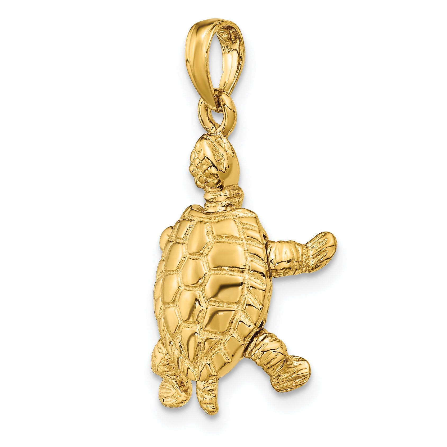 10K Yellow Gold 10K Solid Polished 3-D Moveable Turtle Pendant