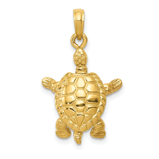 10K Yellow Gold 10K Solid Polished 3-D Moveable Turtle Pendant