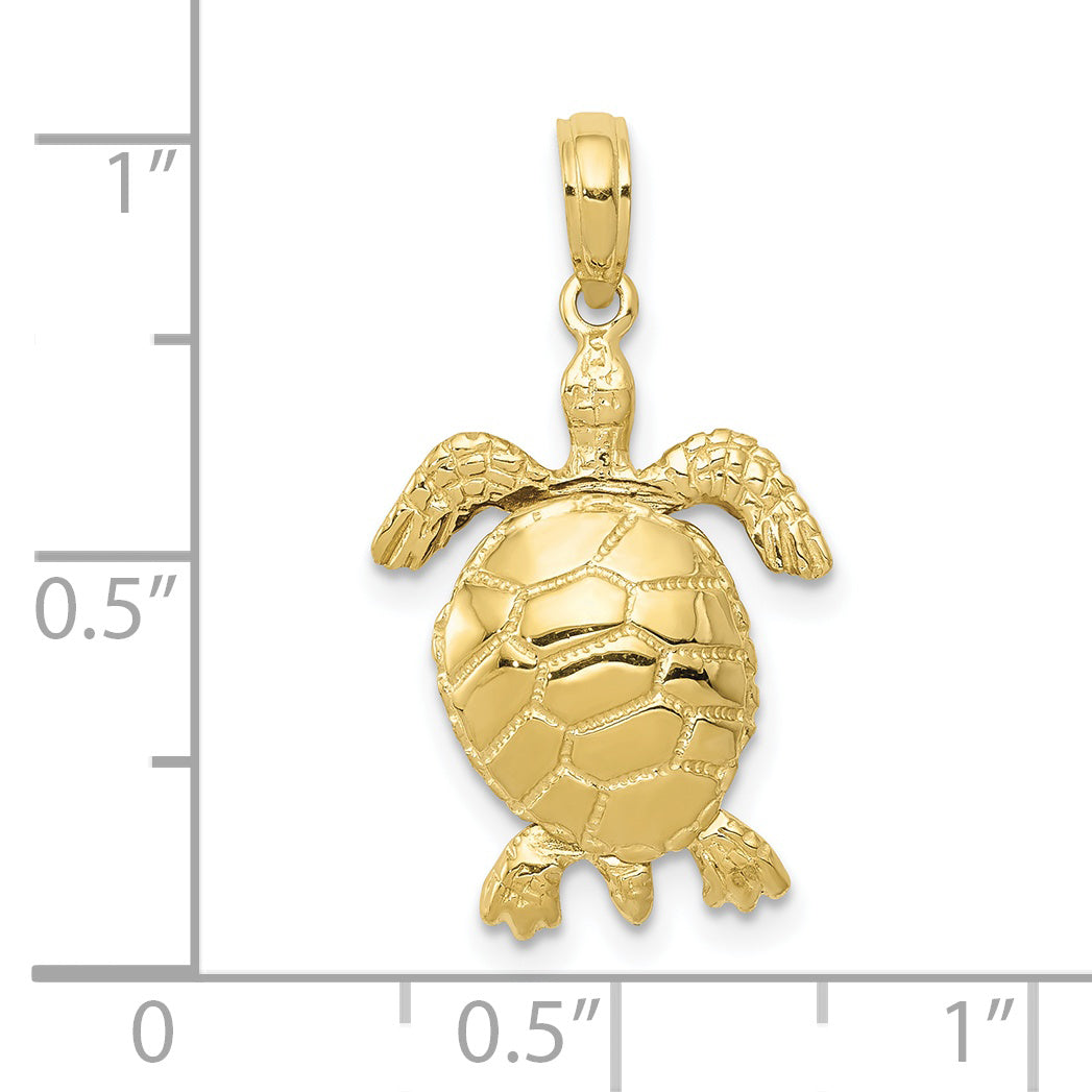 10K Yellow Gold 3-D Moveable Turtle Pendant