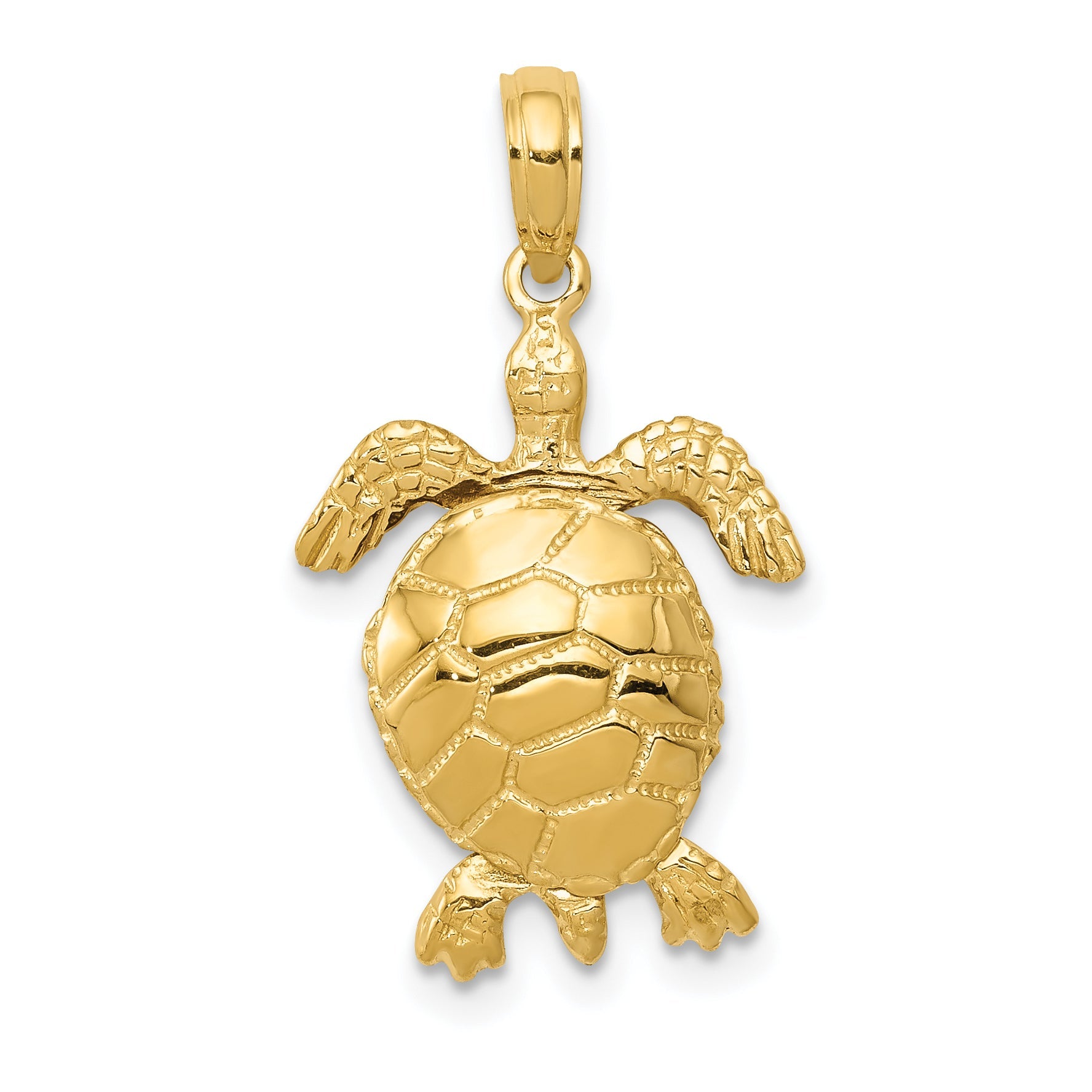 10K Yellow Gold 3-D Moveable Turtle Pendant