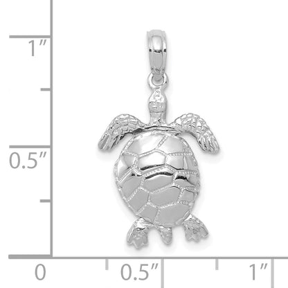 10K White Gold 3-D Moveable Turtle Pendant