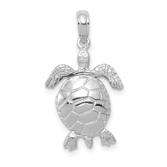 10K White Gold 3-D Moveable Turtle Pendant