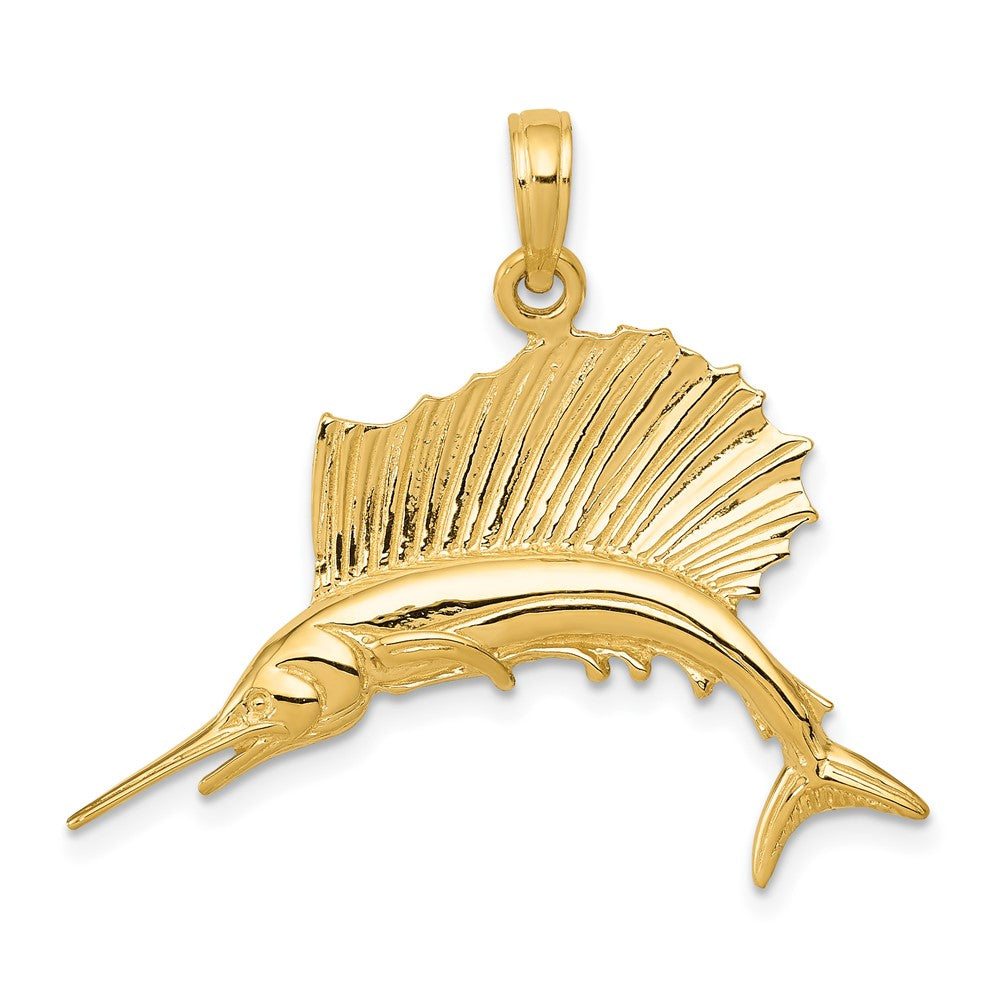 10K Yellow Gold Polished Sailfish Pendant