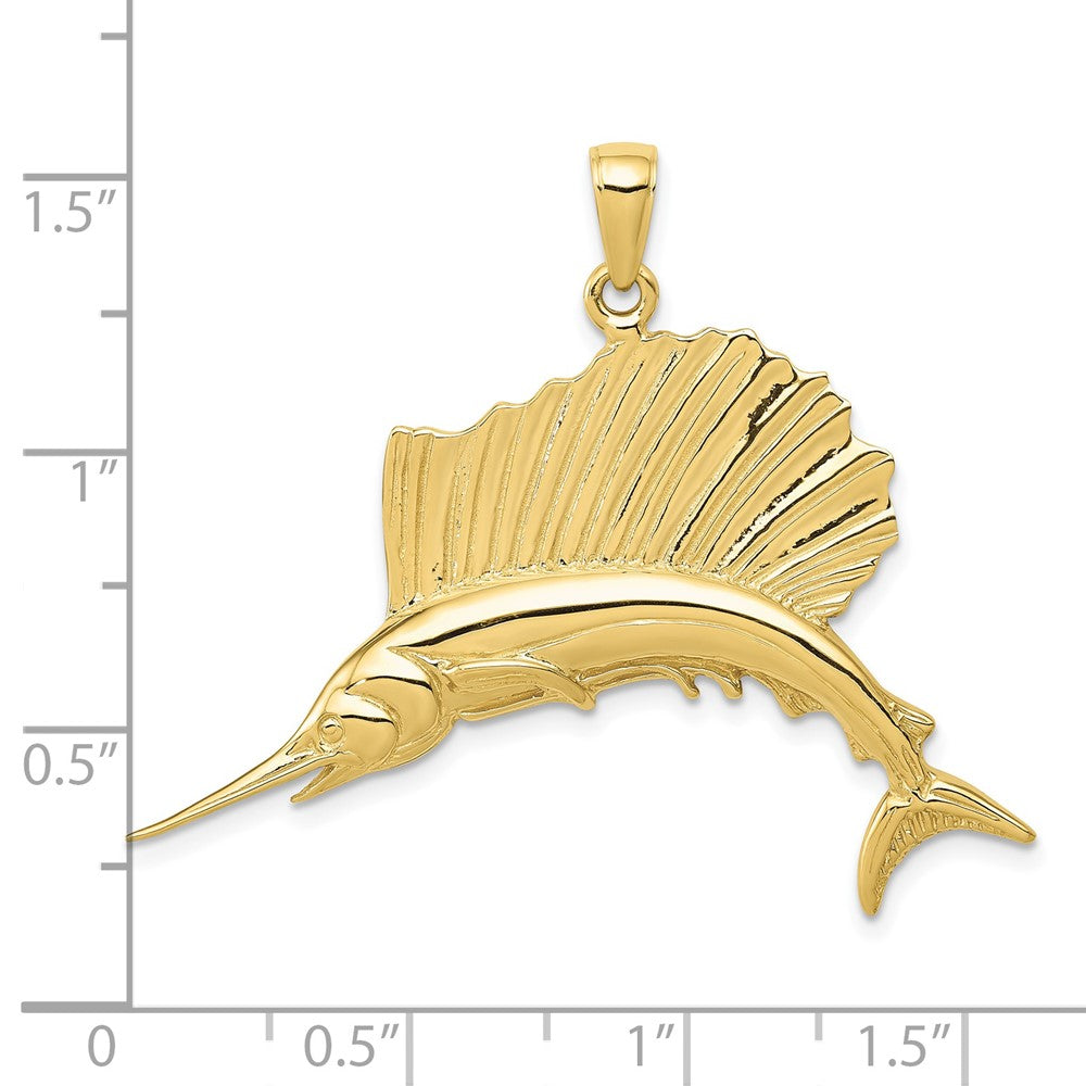 10K Yellow Gold Polished Sailfish Pendant