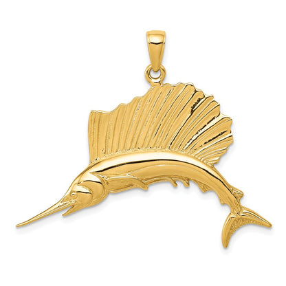10K Yellow Gold Polished Sailfish Pendant