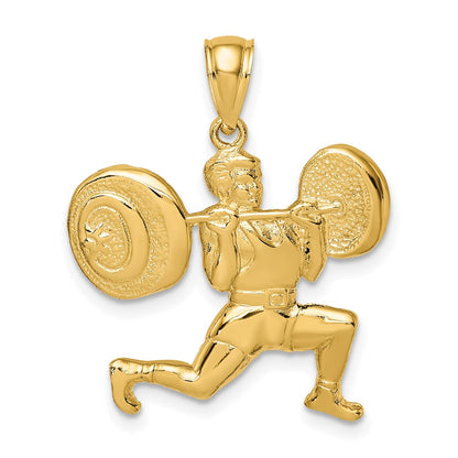10K Yellow Gold Solid Polished Weightlifter Charm
