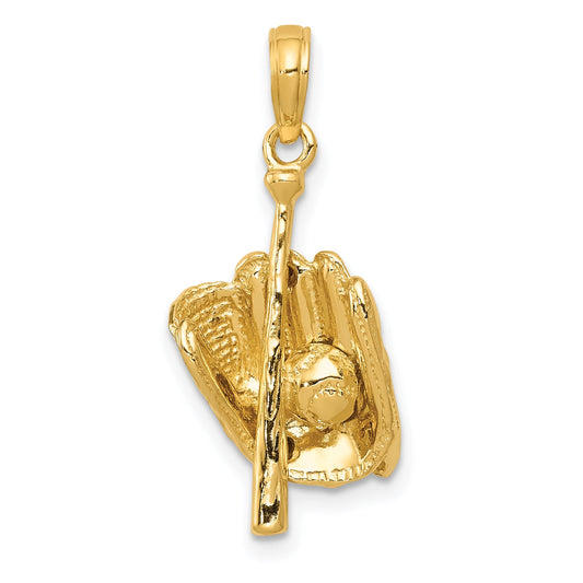 10K Yellow Gold 10K Polished 3-D Glove/Bat/Ball Baseball Pendant