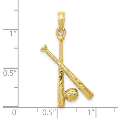 10K Yellow Gold 10K Polished Open-Backed Bats And Baseball Pendant