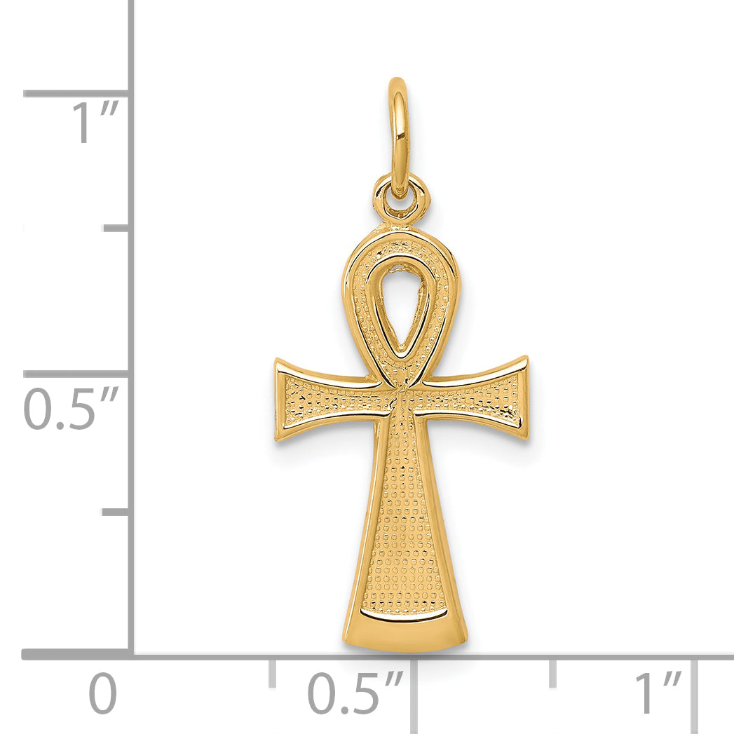 10k Yellow Gold Solid Flat-Backed Ankh/Egyptian Cross Pendant