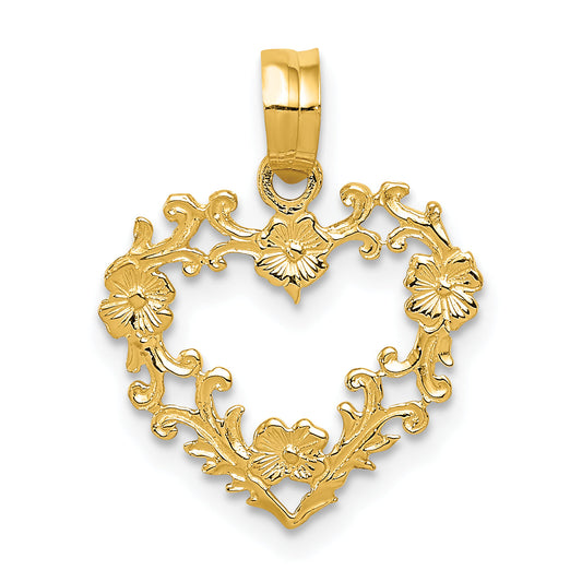 10K Yellow Gold 10K Polished Floral Border Heart Pendant