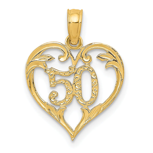 10K Yellow Gold 50 In Heart Cut-Out Pendant
