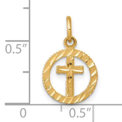 10k Yellow Gold Solid Flat-Backed Cross in Circle for Eternal Life Charm