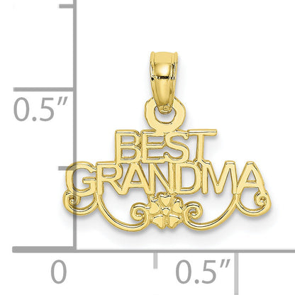 10K Yellow Gold 10K Best Grandma With Flower Pendant