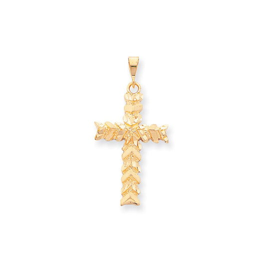 10k Yellow Gold Satin Diamond-cut Nugget Cross Pendant