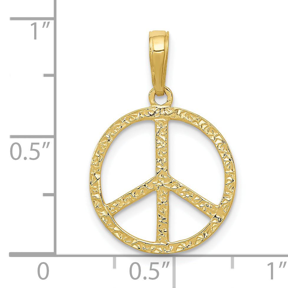 10K Yellow Gold Textured Peace Sign Pendant
