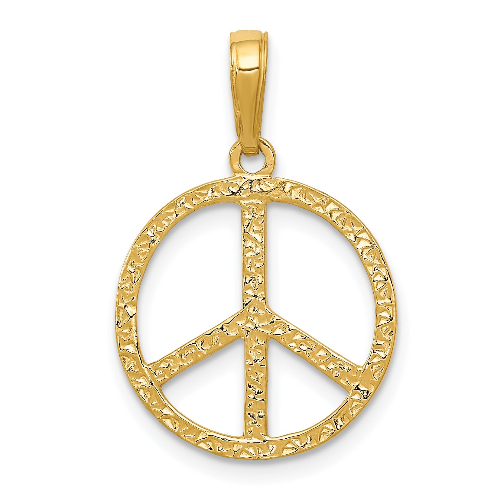 10K Yellow Gold Textured Peace Sign Pendant