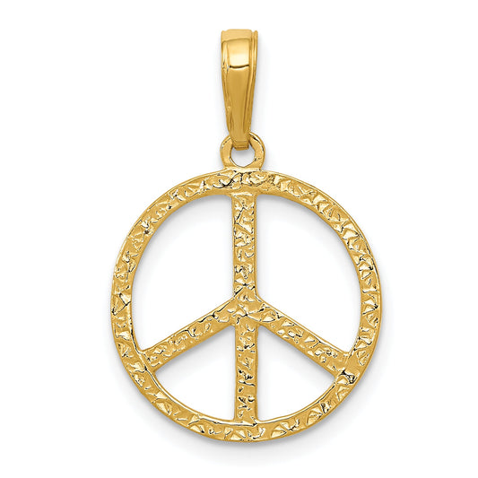 10K Yellow Gold Textured Peace Sign Pendant