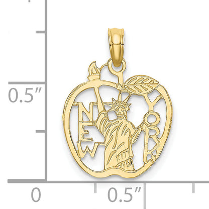 10K Yellow Gold Cut-Out New York W/Statue Of Liberty In Apple Charm