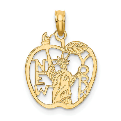10K Yellow Gold Cut-Out New York W/Statue Of Liberty In Apple Charm