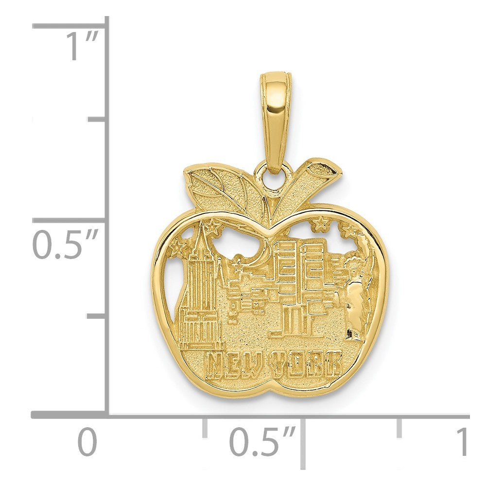 10K Yellow Gold New York City Skyline In Apple Pendant