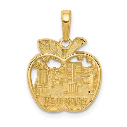 10K Yellow Gold New York City Skyline In Apple Pendant