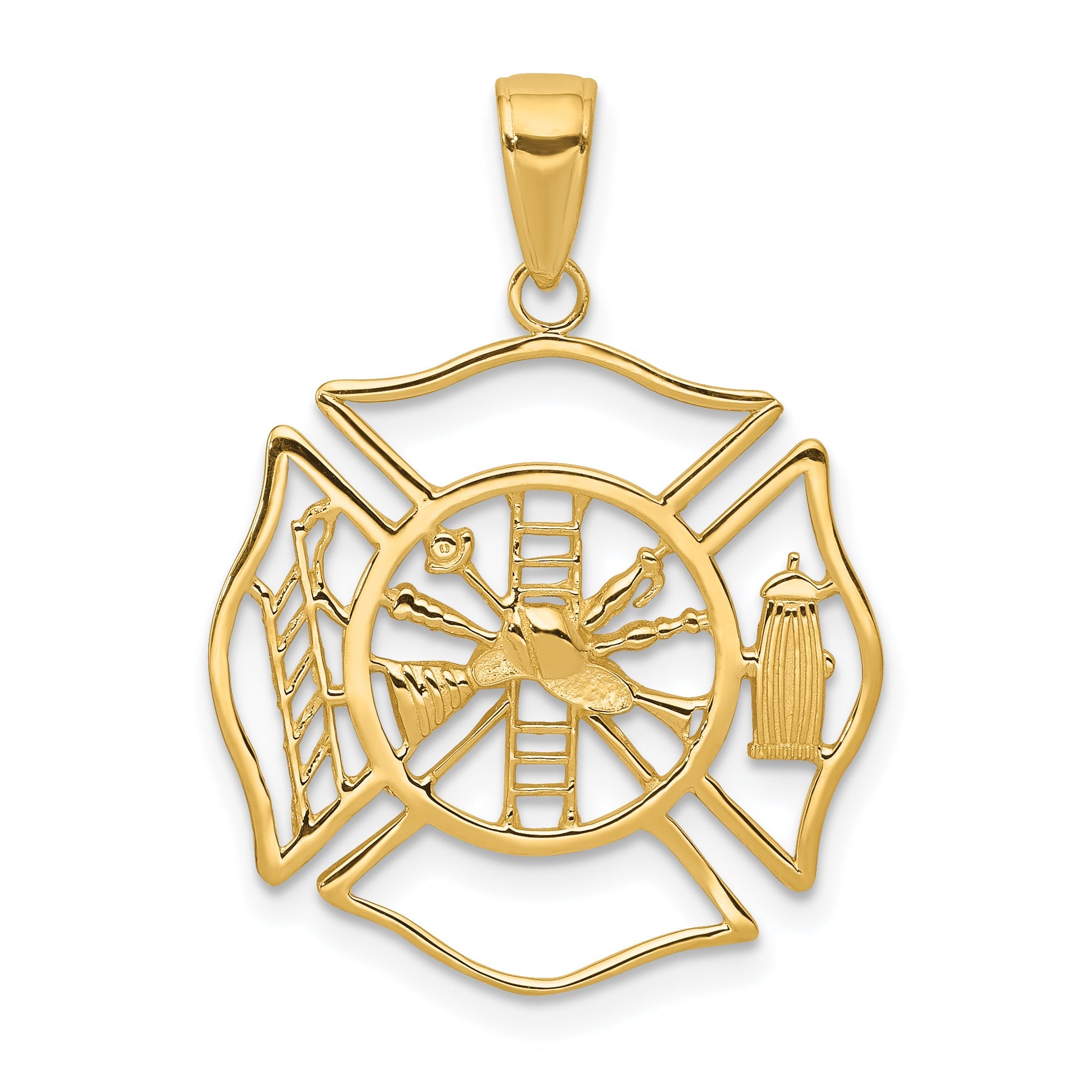 10K Yellow Gold Fireman Shield Pendant
