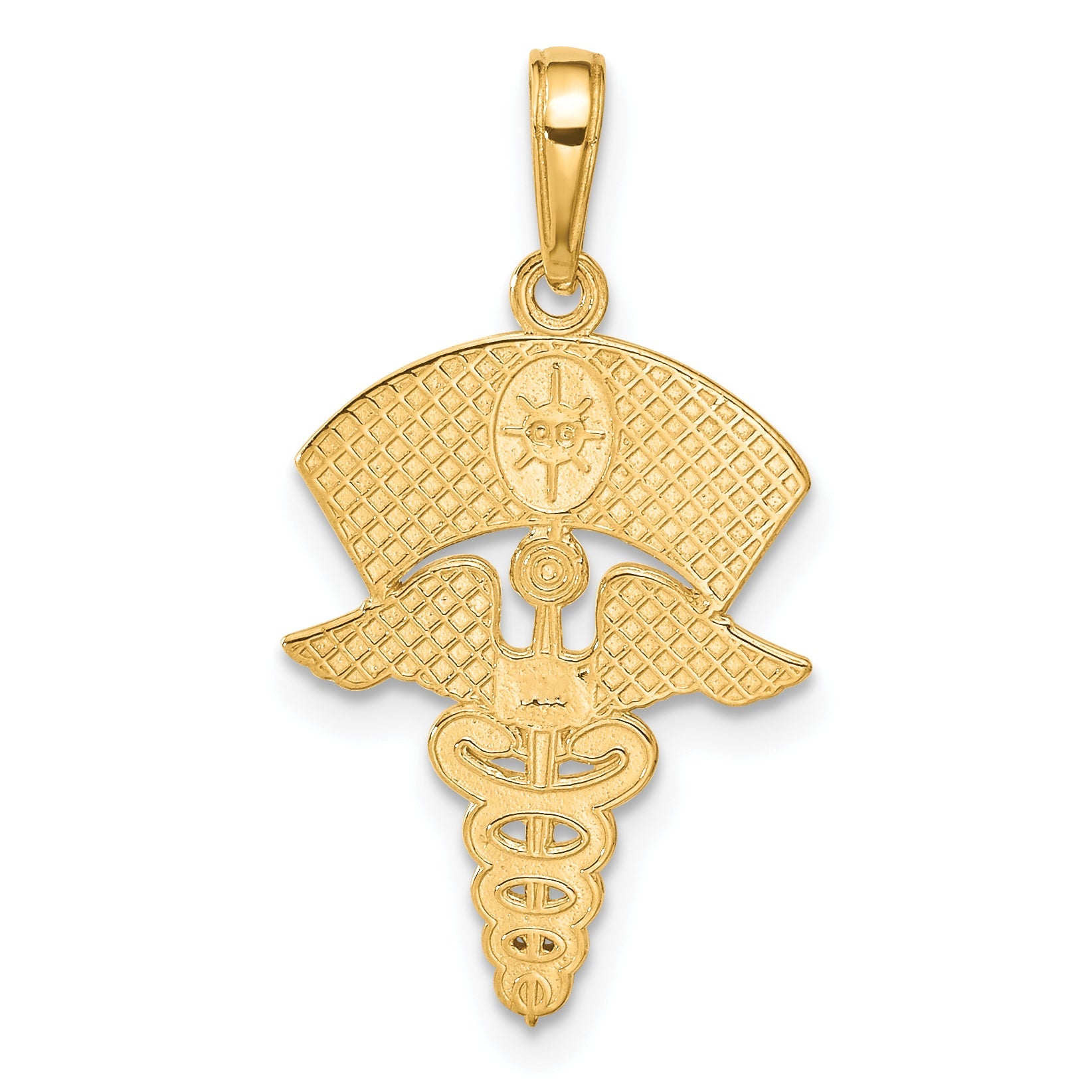 10K Yellow Gold Caduceus W/Nurses Cap Pendant