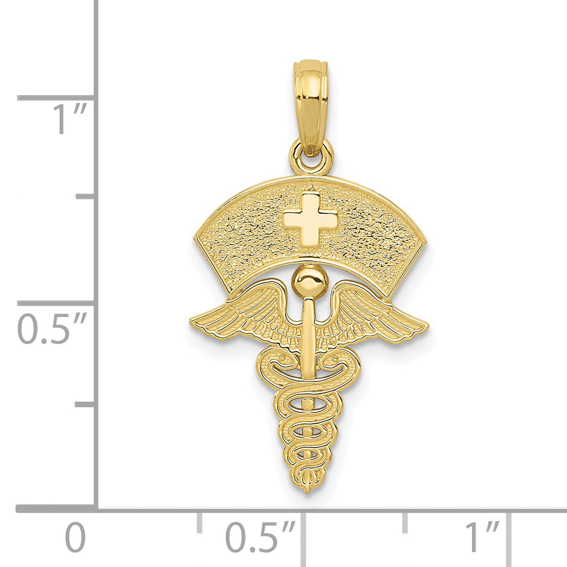 10K Yellow Gold Caduceus W/Nurses Cap Pendant