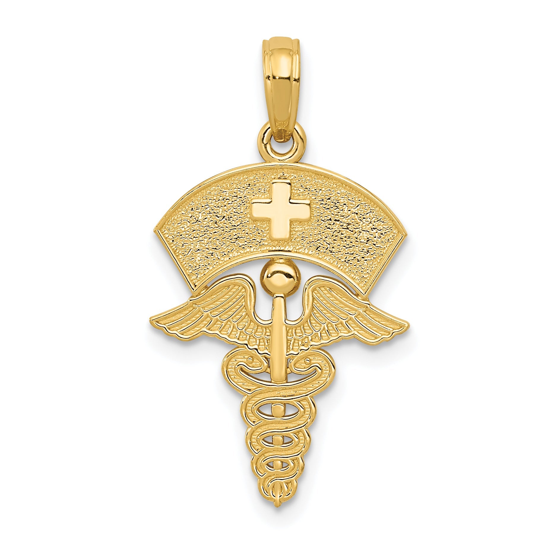 10K Yellow Gold Caduceus W/Nurses Cap Pendant