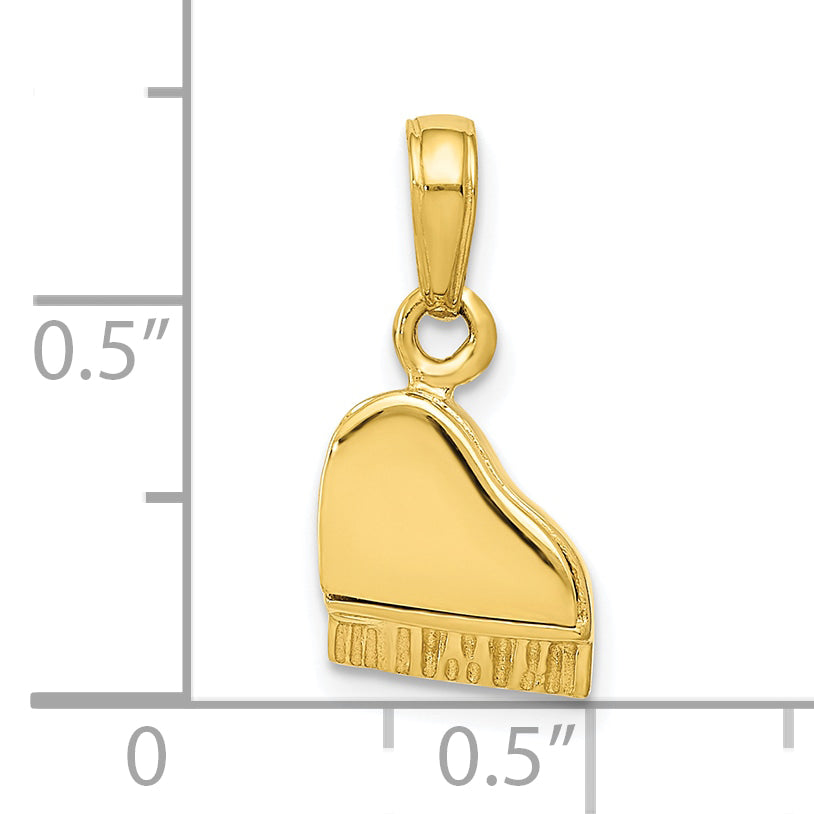 10K Yellow Gold 3-D Lid Opens Piano Pendant