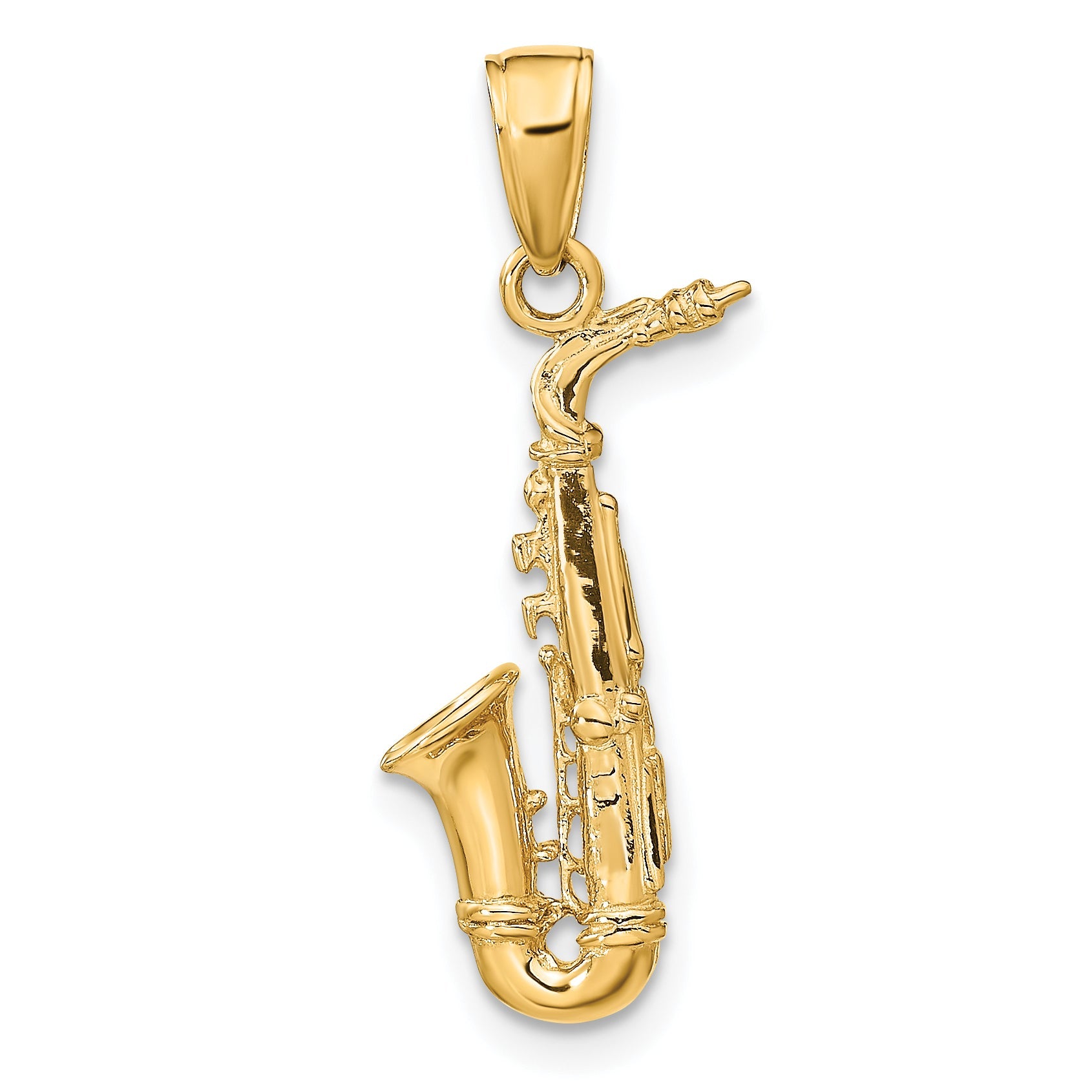 10K Yellow Gold 3-D Saxophone Pendant
