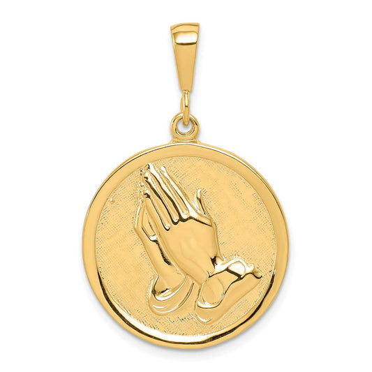 10k Yellow Gold Praying Hands Reversible with Serenity Prayer Pendant