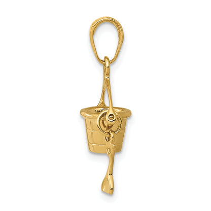 10K Yellow Gold 3-D Beach Bucket With Shovel Charm
