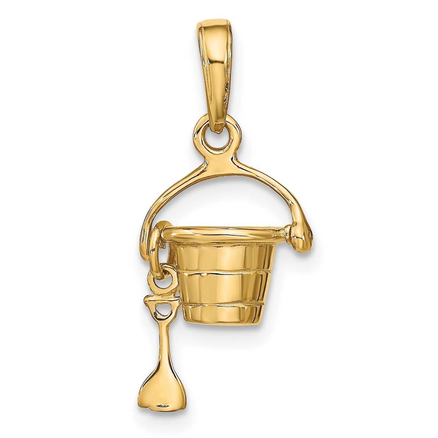 10K Yellow Gold 3-D Beach Bucket With Shovel Charm