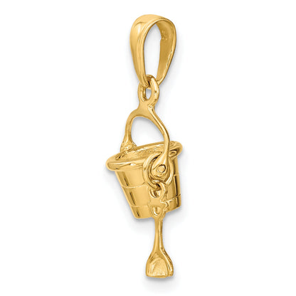10K Yellow Gold 3-D Beach Bucket With Shovel Charm