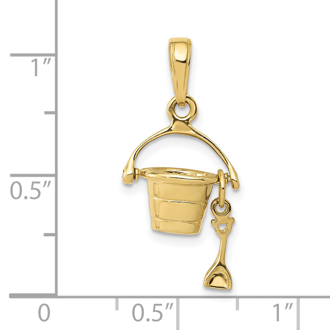 10K Yellow Gold 3-D Beach Bucket With Shovel Charm
