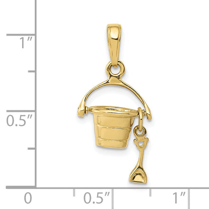 10K Yellow Gold 3-D Beach Bucket With Shovel Charm