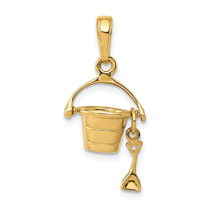 10K Yellow Gold 3-D Beach Bucket With Shovel Charm